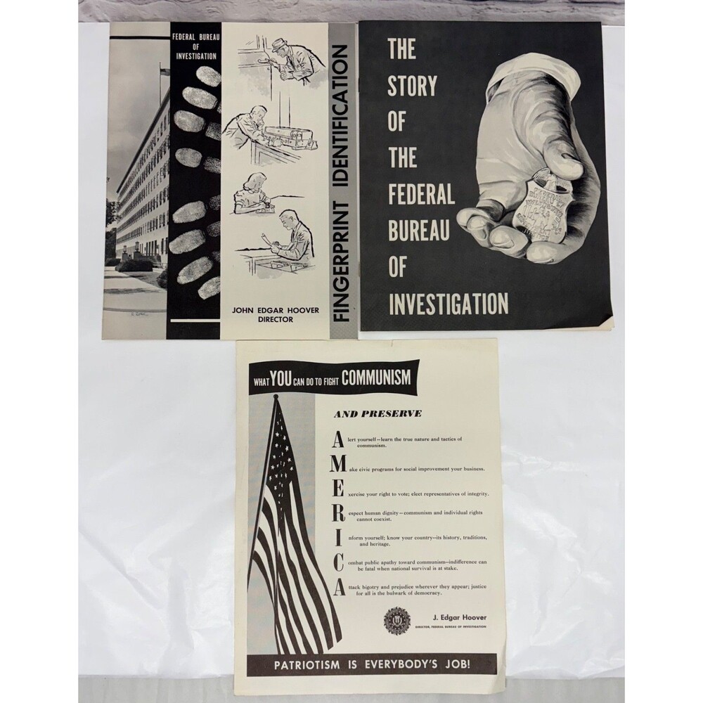 J. Edgar Hoover FBI Fingerprint Bulletins Vintage Crime 50s Communist Propaganda